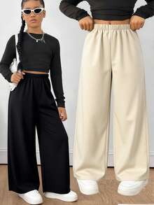 2件套少女休闲百搭格子宽松阔腿裤，适合上学、日常穿着、居家穿着 - 彩色 - 查看 3