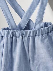 Souflis Souflis 2件套幼儿男童蓝色格子拼接白色领衬衫配领结、背心和短裤套装，绅士风夏季套装，6个月-3岁 - 藍色 - 查看 5