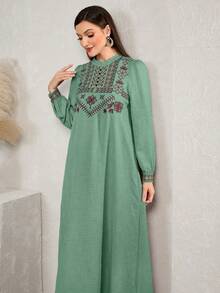 Al Najma 一件刺绣阿拉伯风格休闲连衣裙，简约时尚，适合日常穿着，波西米亚风长款阿拉伯长裙，休闲日常穿着。 - 綠色 - 查看 6