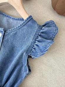 LMoss Kids Vestido suelto de niña joven de mezclilla azul con cinturón - Lavado ligero - Ver 4