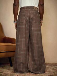 PAVTROS Manfinity Streetrush 男士街头风流行INS搭配，男士格子口袋阔腿宽松休闲裤，叠穿，正装裤，街头服饰，保暖冬季服装，圣诞节服装，男友礼物 - 鏽棕色 - 查看 2