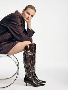 Mnmlis Women's Pointed Toe Elegant High Heel Over-The-Knee Boots, Suitable For Party Occasions Valentine's Day - Brown - View 9