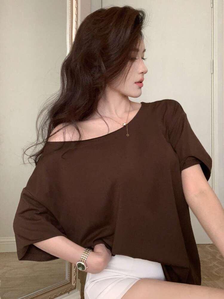 Women's Loose Casual Asymmetric-Shoulder T-Shirt, Summer New Arrival