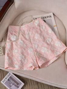 GlowEve CURVE Plus Size Fashionable Jacquard Versatile Shorts - Pink - View 2