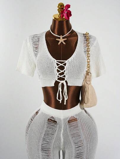 SaltGleam SaltGleam Cárdigan corto de verano para mujer con cruce y anudado delantero en unicolor