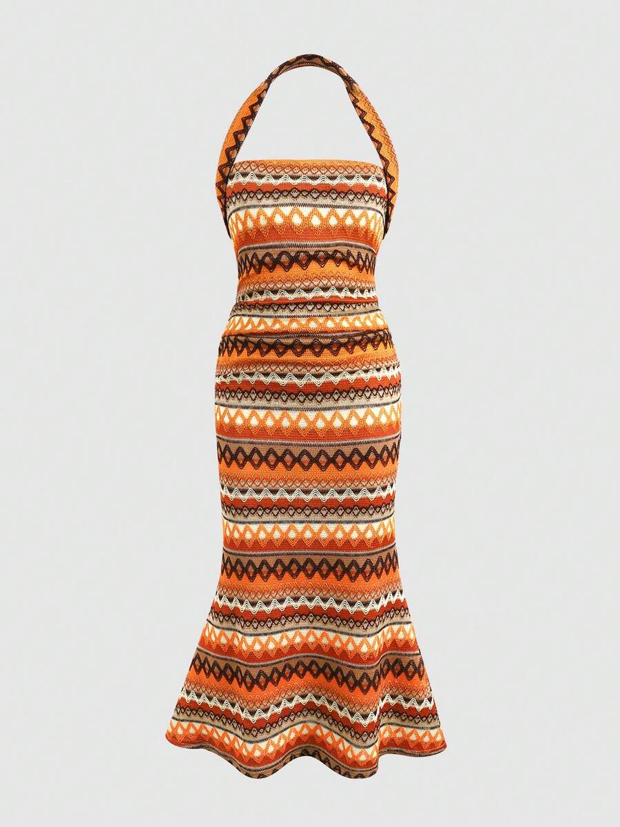 SHEIN 少女修身休闲露背鱼尾裙 - 彩色 - 查看 1