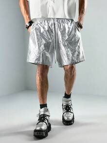 ROMWE MEN Street Life 男士休闲抽绳腰银色5英寸短裤 - 銀色 - 查看 4