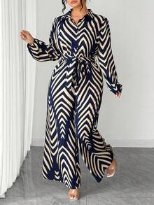 Elenzga Mono informal con estampado abstracto y tirantes con lazo para mujer talla grande - Multicolor - Ver 5