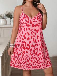 SHEIN VCAY Vestido de verano sin mangas con estampado de leopardo para mujer de talla grande - Rosa - Ver 4