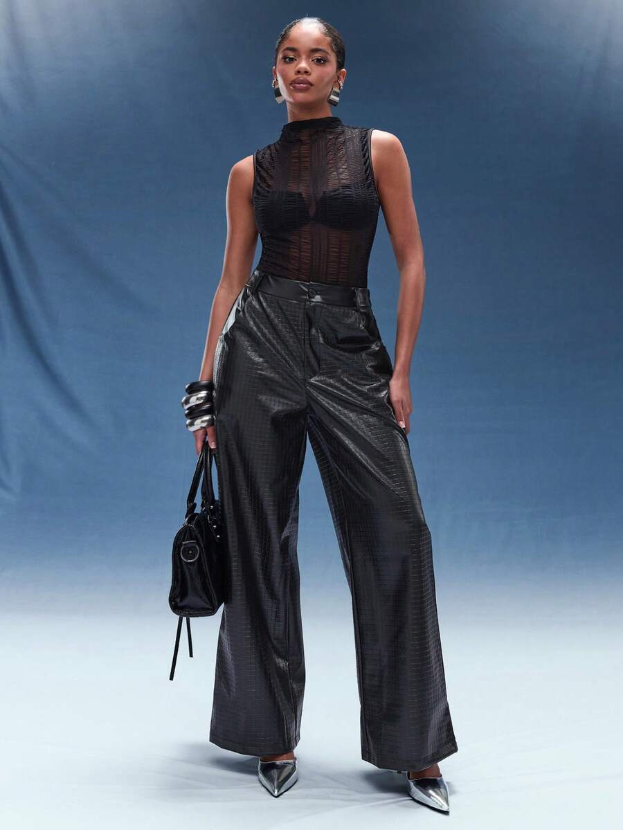 Normani Women's Streetwear Party Hippie Rapper Music Festival Basic Athleisure Leather Black Cargo Pants - Black - View 1