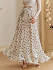 Anewsta Elegant Polka Dot Print Design High-Quality Women's Skirt, Spring/Summer - White - View 1