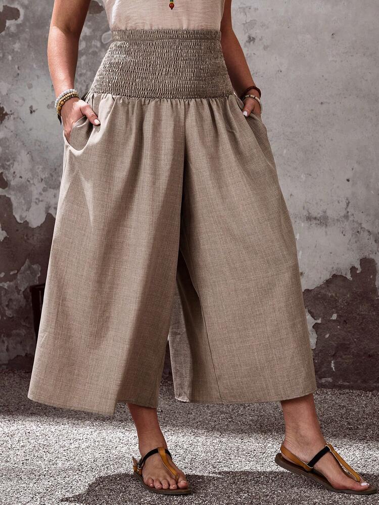 Plus Size Summer Casual Vacation Wide Leg Loose Pants Wide Leg Capri Pants Women Wide Leg Pants Culotte Women Wide Leg Summer Pants Women Linen Pants