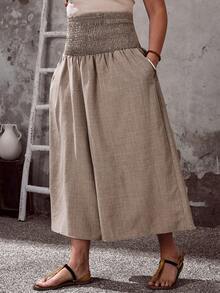 EMERY ROSE 大码夏季休闲度假阔腿宽松裤 - 咖啡棕 - 查看 3