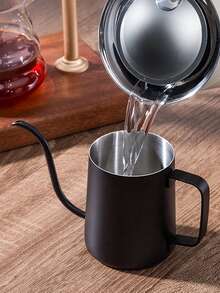 1pc 350ml/600ml 304 Stainless Steel Coffee Pot With Lid, Drip Coffee Maker, Coffee Making Tool, Learning Supplies (Black/Silver)