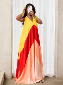 BamGleam 女士露背撞色休闲度假约会连衣裙 - 彩色 - 查看 6