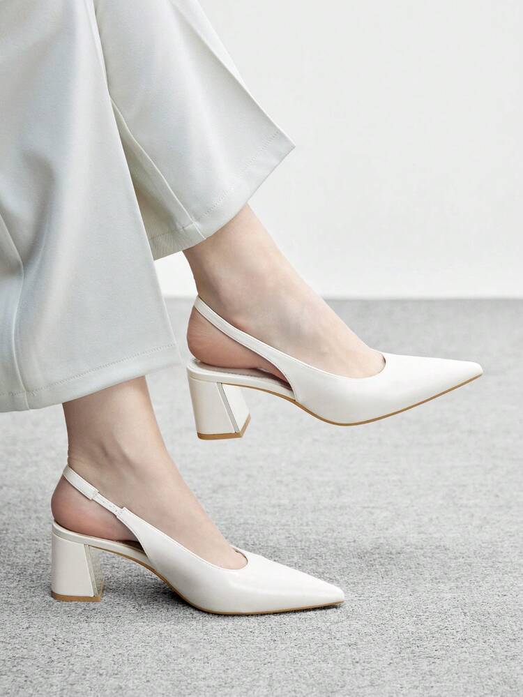 CUCCOO BIZCHIC Women Shoes Women's Pointed Thick Medium Heel Beige Slingback Women's High Heel Shoes Stylish And Comfortable Commuters Business Versatile Women's Slingback Shoes Spring Shoes