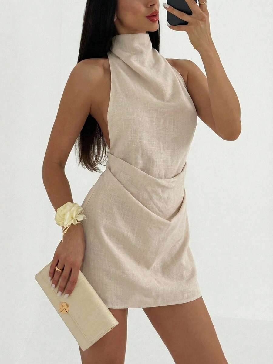 Aloruh Đầm slip satin màu xanh lá cây nhạt, kiểu dáng thanh lịch, thích hợp cho tiệc tùng hoặc đi nghỉ mát.