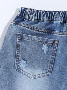 Teen Girls Casual Pockets Button Distressed Frayed Hem Denim Skirt Pants, Versatile For Daily Wear - Dark Wash - View 8