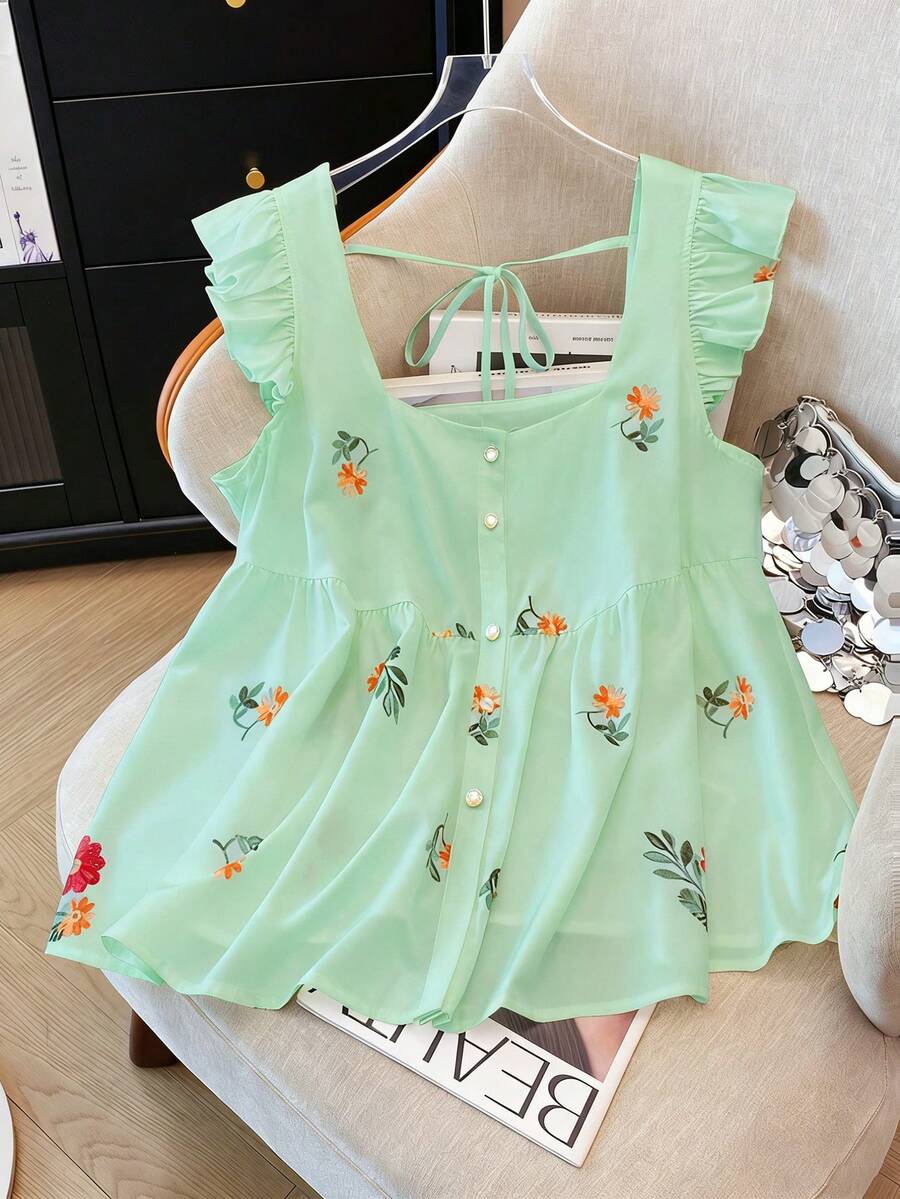GlowEve CURVE Áo khoác cardigan nữ cỡ lớn in hoa tay phồng, kiểu dáng giản dị và thời trang cho mùa xuân/hè. - Nhiều màu - Xem 1