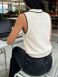 INAWLY Women's Contrast Trim Sleeveless Casual Knit Top - Multicolor - View 2