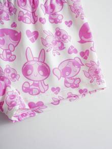 THE POWERPUFF GIRLS X SHEIN 少女花朵、泡泡、毛茛图案吊带背心和短裤内衣套装 - 白色 - 查看 3