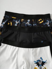 BATMAN X SHEIN 3pcs Tween Boy Cartoon Hero Logo & Letter Graphic Breathable Comfortable Boxer Briefs - Black and White - View 7