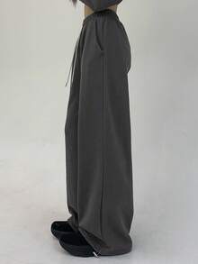 DAZY 女式纯色抽绳腰裤秋季 - 灰色 - 查看 9