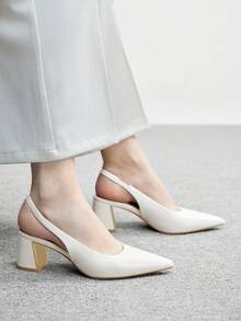 CUCCOO BIZCHIC 女士鞋履 女士尖头粗跟中跟米色露跟高跟鞋 时尚舒适 通勤商务百搭女士露跟鞋 春季鞋 - 米色PU - 查看 4