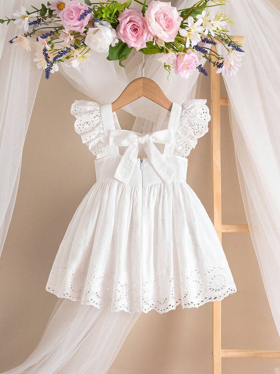 Babygirl Cute Floral Embroidery Ruffle Hem Summer Casual Dress - Multicolor - View 1