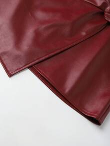Franclia Asymmetrical Design Sense A-Line PU Mini Skirt For Women, Sexy, Spring/Autumn - Burgundy - View 8