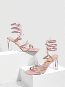 CUCCOO SZL Sandal cao gót mũi vuông màu trơn, trang trí hình bướm, thoải mái, thích hợp cho mùa hè. - Hồng - Xem 6