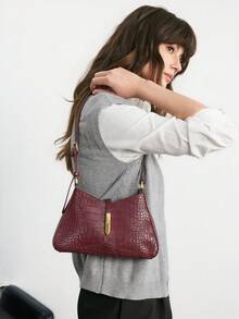 SHECARRY Fashionable & Versatile Crocodile Embossed Shoulder Bag For Commuting - jujube - View 6