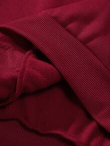 TOKVUE 男士创意文字图案刺绣金属拉链套头连帽衫，深酒红色拉链连帽衫，圣诞节礼物，长袖上衣 - 酒紅色 - 查看 5