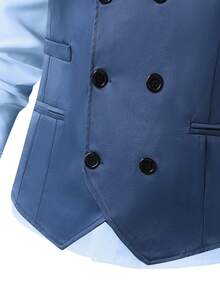 两件套青少年男士绅士套装，包括修身撞色马甲和蓝色西裤，优雅正式的西装，适合生日、婚礼、婚礼宾客、花童、戒指童等场合。 - 寶藍色 - 查看 6