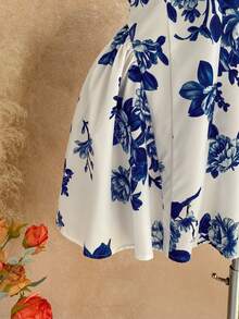 Soleia 女士波点V领镂空腰A字迷你连衣裙，适合派对、圣诞节、约会、夜店、波西米亚风、度假、秋季等场合。 - 藍白色 - 查看 6