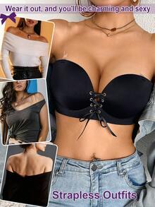 DesireSculpt 女士无钢圈轻薄衬垫文胸，隐形后背，百搭款式，黑色 - 黑色 - 查看 8