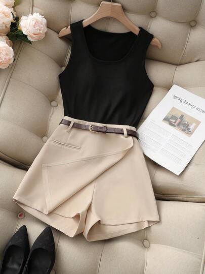 Franclia Summer Women's Two-Piece Vest And Skirt Set, Summer Outdoor Wear, Two-Piece Women's Vacation Set, Casual Set, Elegant Two-Piece Women's Set, Elegant Party Two-Piece Women's Set, New Summer Vest And Skirt Pants, Pure Color Women's Two-Piece Set, New Spring And Summer Vest And Short Skirt Pants, Women's Two-Piece Set 2 Piece Short Sets Woman Classy Clothes Two Piece Set Women Elegant Trending Outfit Popular Outfit Cute Outfit For Woman Nice Outfit For Women Part Outfit