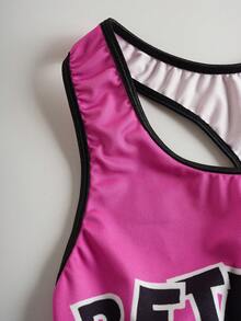 Betty Boop x SHEIN Women's Letter Pattern Scoop Neck Bra And Cartoon Figure Graphic Panty Set - Hot Pink - View 5