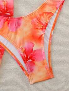 Swim Mod Women's Summer Beach Floral Print Halter Tie Sexy Bikini Set With Matching Mini Skirt - Multicolor - View 4