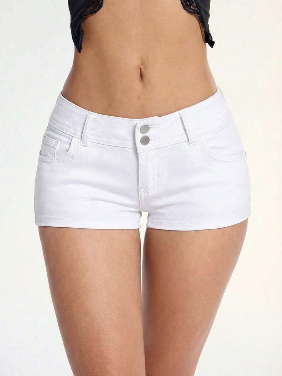 Jeanoix Street Style Low Waist Denim Shorts - White - View 1