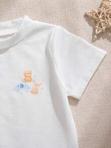 Souflis Souflis 2件套男婴/幼儿可爱卡通熊印花短袖上衣和纯色纹理短裤套装，适合春夏外出和日常穿着 - 彩色 - 查看 6