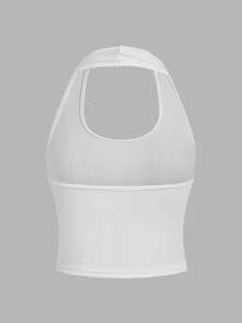 SHEIN EZwear Bộ 4 áo tank top ngắn cổ yếm ôm sát, kiểu dáng tối giản, thích hợp cho nữ mùa hè. - Nhiều màu - Xem 9