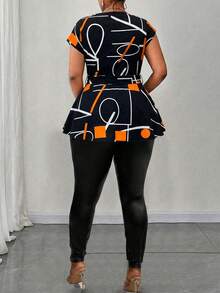 Maweii 大码女式无袖不对称下摆系带性感衬衫，不对称图案，休闲度假装，黑色衬衫 - 彩色 - 查看 2