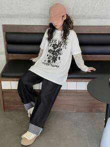 少女春季T恤 - 白色 - 查看 4