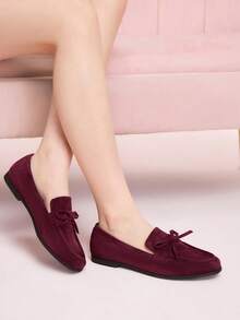 CUCCOO DOLLMOD Round Toe Comfortable Black Bow-Knot Patent Leather Fashionable Ladies Flat Shoes Spring Shoes Spring Break Easter Valentine's Day - Burgundy - View 4