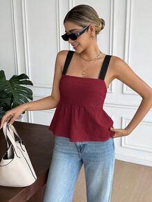 Serisse Contrast Color Backless Tie-Front Casual Summer Tank Top - Burgundy - View 5