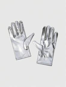 ROMWE Grunge Punk 1pair Women Solid Full Finger Gloves - Silver - View 6