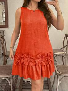 SHEIN LUNE Plus Size Floral Sleeveless Ruffle Hem Straight Dress - Orange - View 4