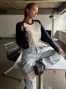 DAZY Colourblock Raglan Sleeve Tee - Multicolor - View 5