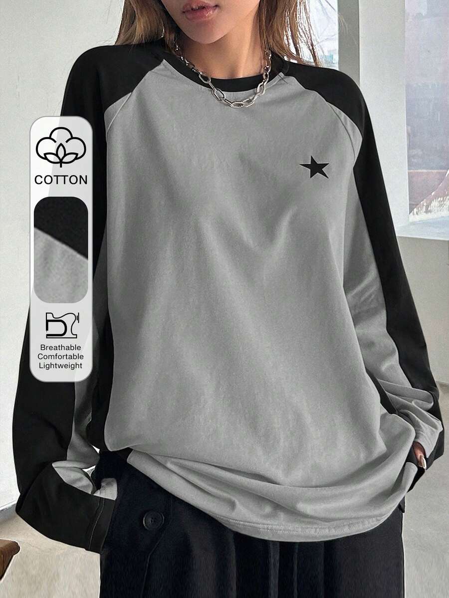 DAZY Camiseta de manga larga con bloques de color de primavera, ropa de otoño - Multicolor - Ver 1